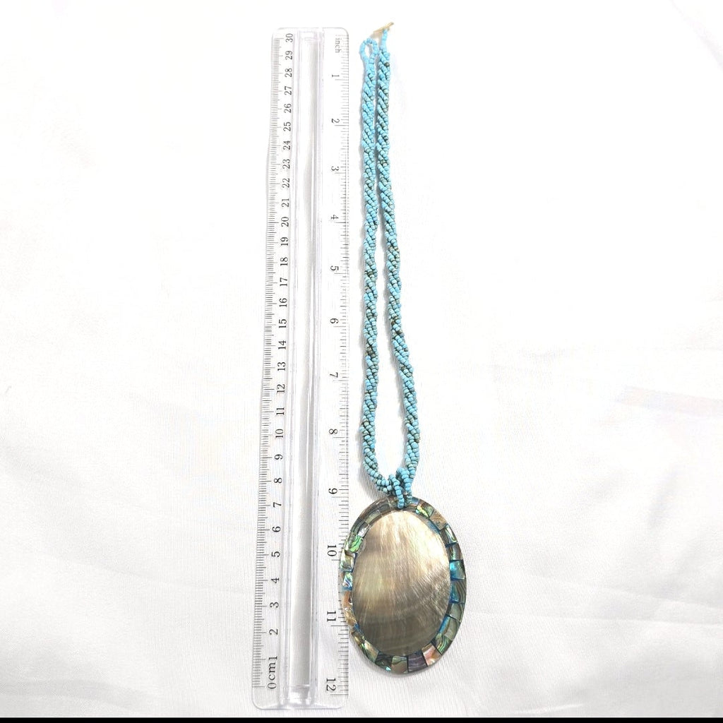 Vintage 18" Turquoise Beaded Necklace with Oval Abalone  Pendant