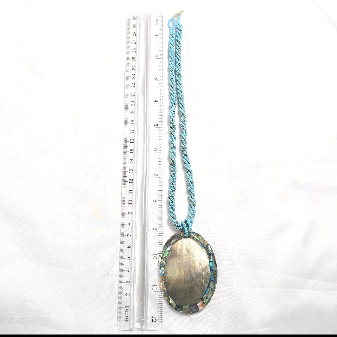 Vintage 18" Turquoise Beaded Necklace with Oval Abalone  Pendant