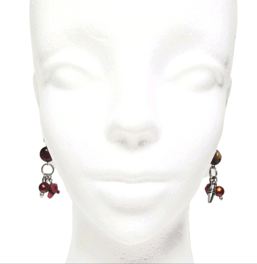 Red Bohemian Chic Rustic Mixed Beaded Statement Earrings. Southwestern Aesthetic