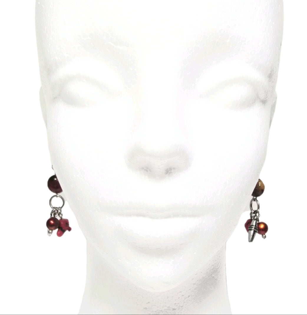 Red Bohemian Chic Rustic Mixed Beaded Statement Earrings. Southwestern Aesthetic