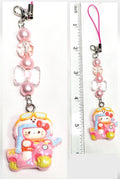 Whimsical Kawaii Beaded Pink Kitty Girl Keychain or Phone Bag Charm