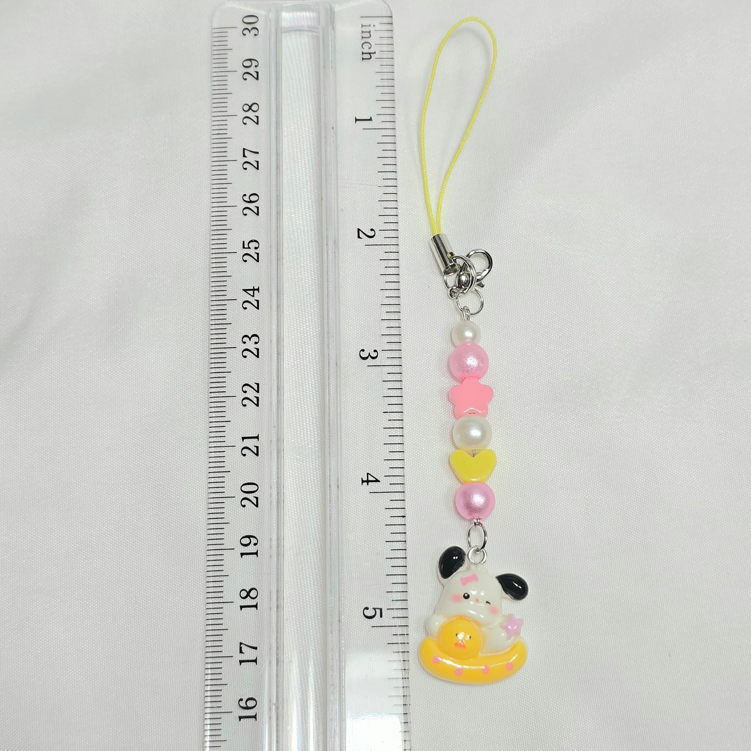 Cute Yellow Pochacco Kawaii Beaded Key Chain or Phone Charm