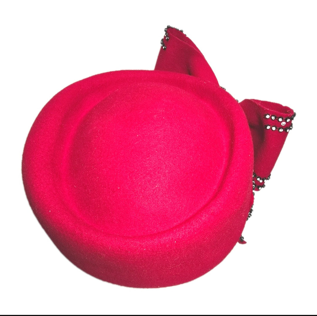 Hopeless Romantic 100% Wool  Red Church Wedding Derby Fascinator Hat with Bow