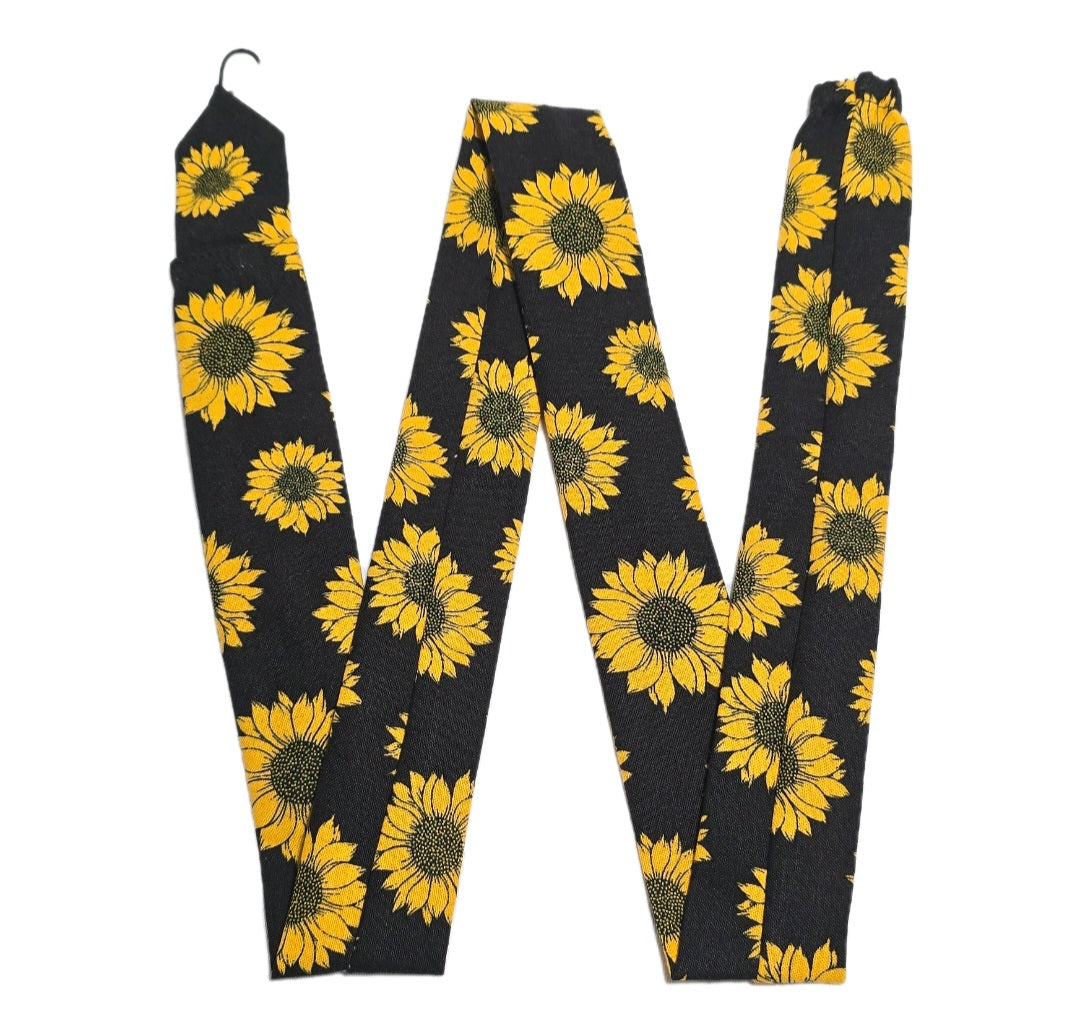 Sunflower Print Stethoscope Cover Scrunchie - Black & Yellow