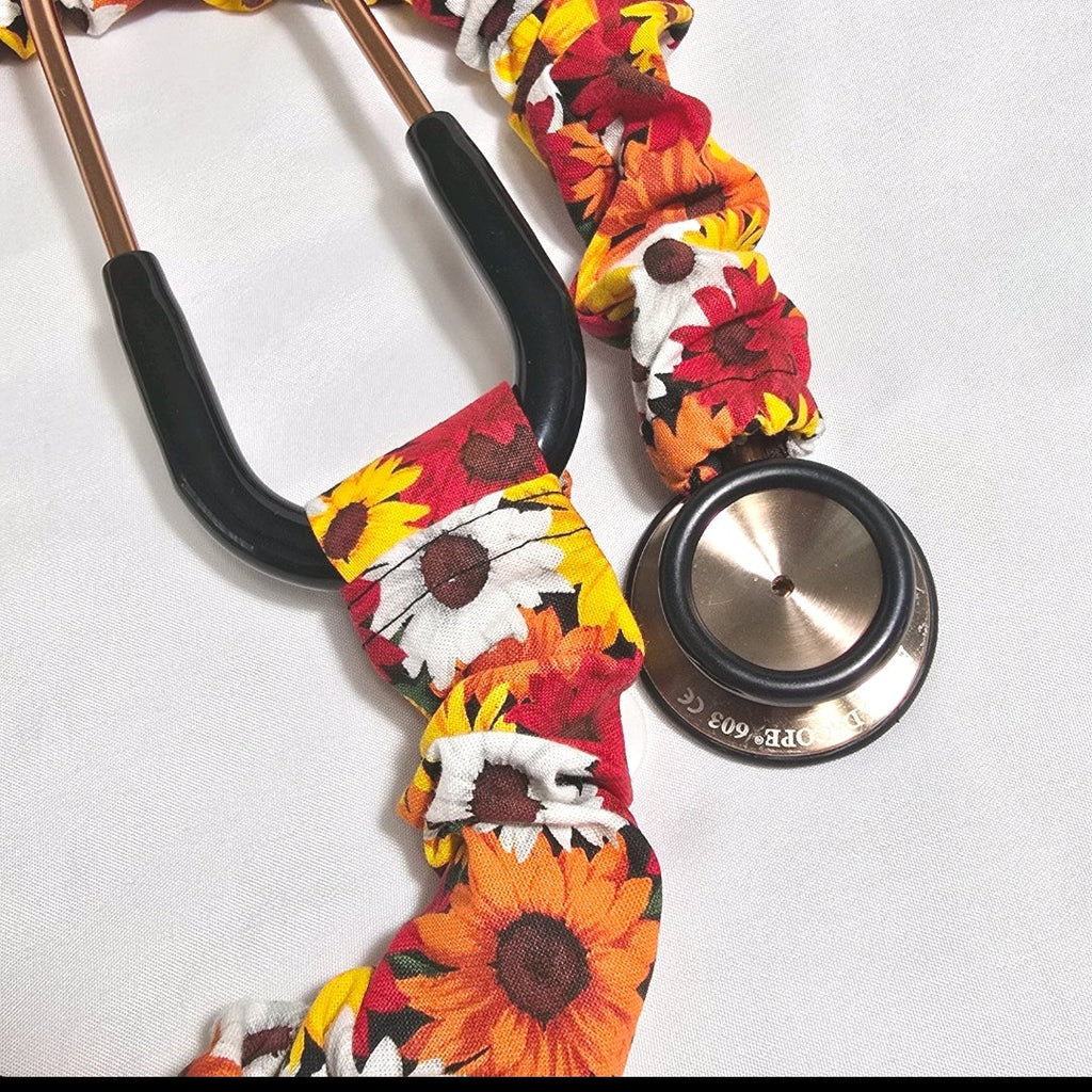 Handmade Colorful Sunflower Print Stethoscope Cover Sleeve Scrunchie