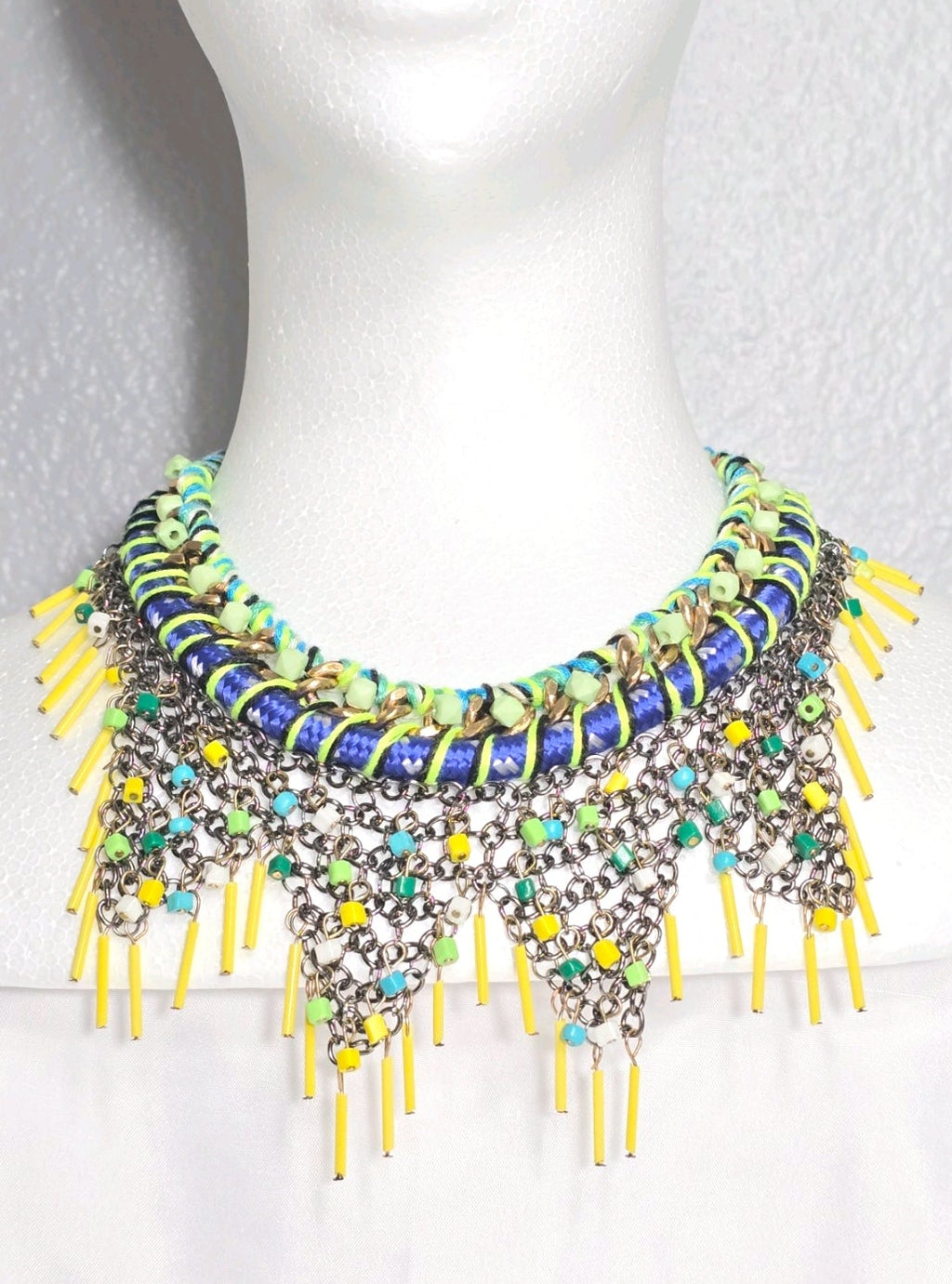 Women's Beaded Vibrant Colorful Bohemian Statement Bib Choker Necklace