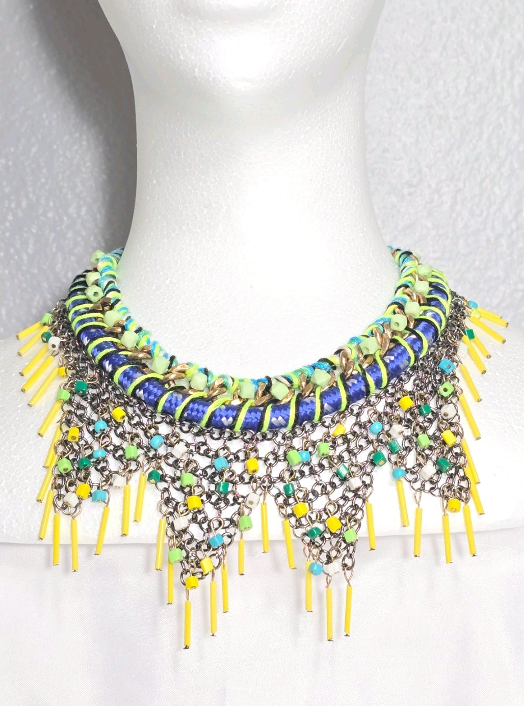 Women's Beaded Vibrant Colorful Bohemian Statement Bib Choker Necklace