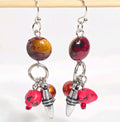 Red Bohemian Chic Rustic Mixed Beaded Statement Earrings. Southwestern Aesthetic