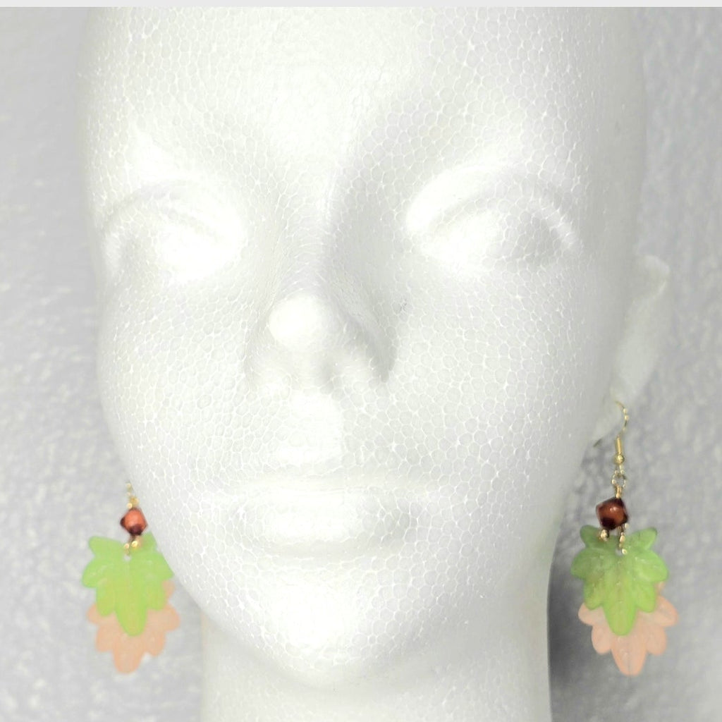 Fall Green and Orange Maple Leaf Dangle Earrings