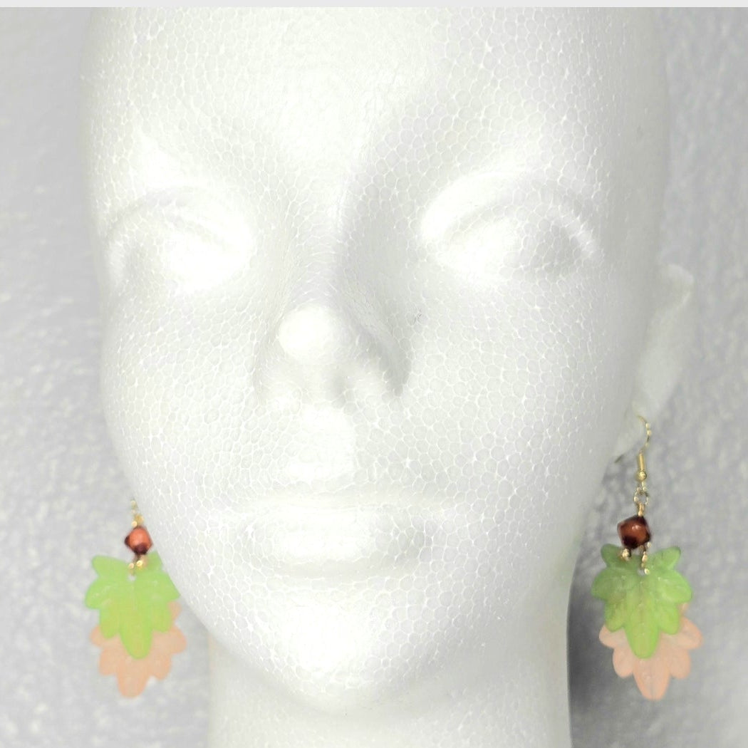 Fall Green and Orange Maple Leaf Dangle Earrings