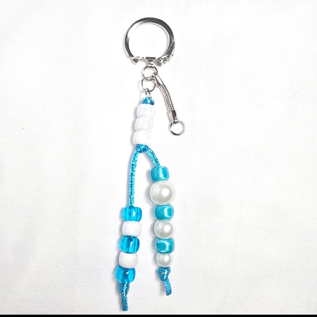 New Pastel Blue Labubu Inspired  Multi Strand Mixed Beaded Bag Charm Key Holder Keychain