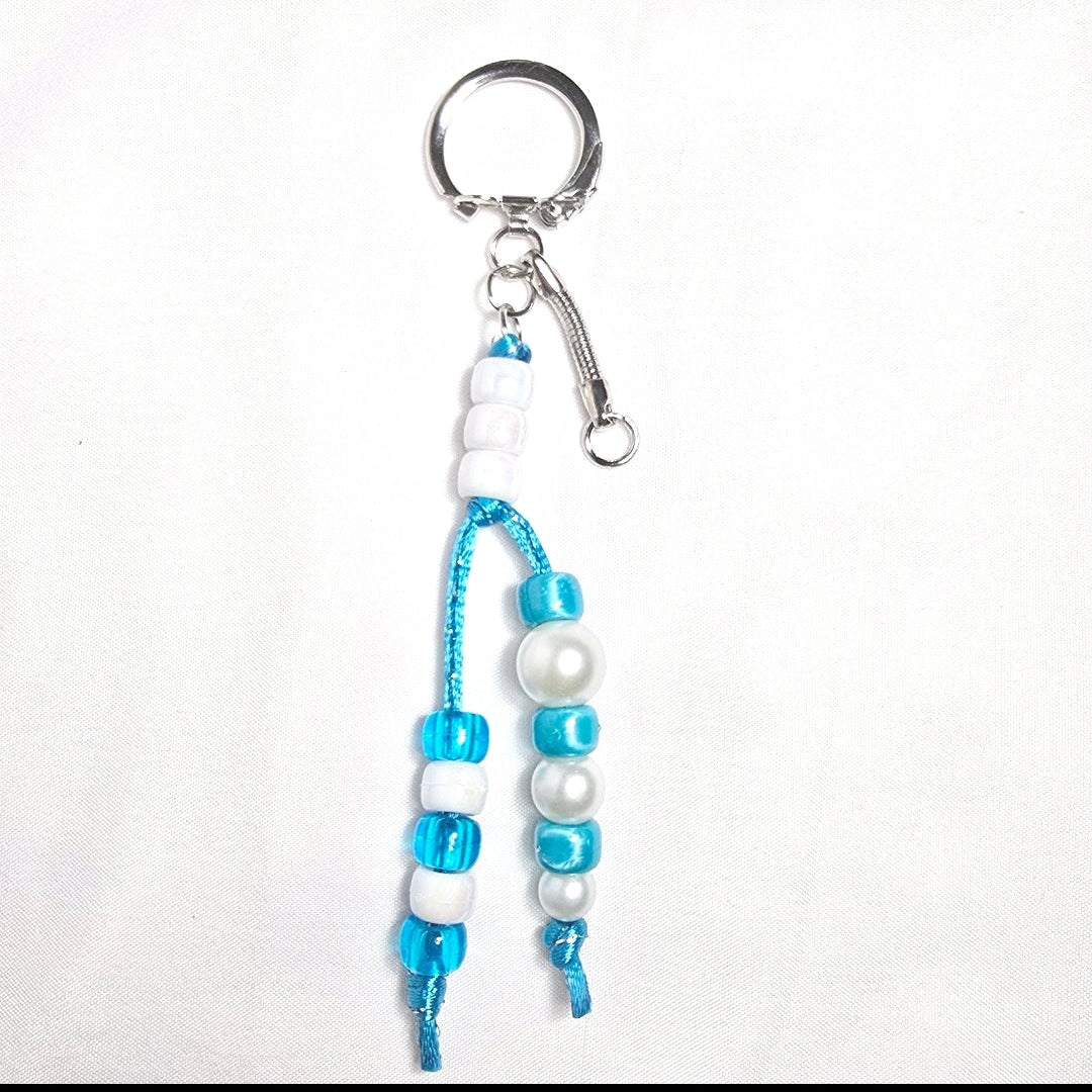 New Pastel Blue Labubu Inspired  Multi Strand Mixed Beaded Bag Charm Key Holder Keychain
