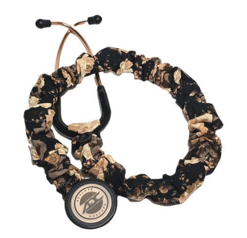 Handmade Black Floral Rose Print Stethoscope Sleeve: Cotton Cover