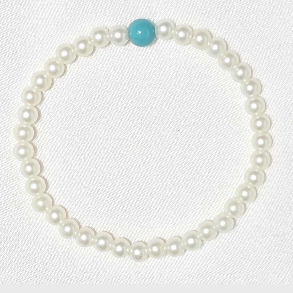 Ocean Life Beach Stackable White and Torquiose  Mixed Beaded Stretchy Bracelets