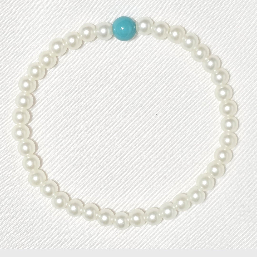 Ocean Life Beach Stackable White and Torquiose  Mixed Beaded Stretchy Bracelets