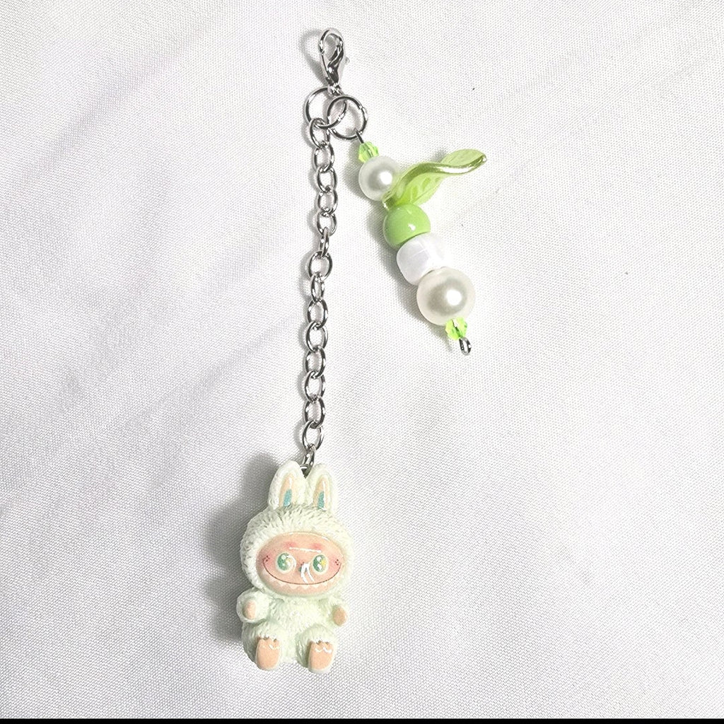 New Pastel Green Labubu Inspired  Multi Strand Mixed Beaded Bag Charm Key Holder Keychain