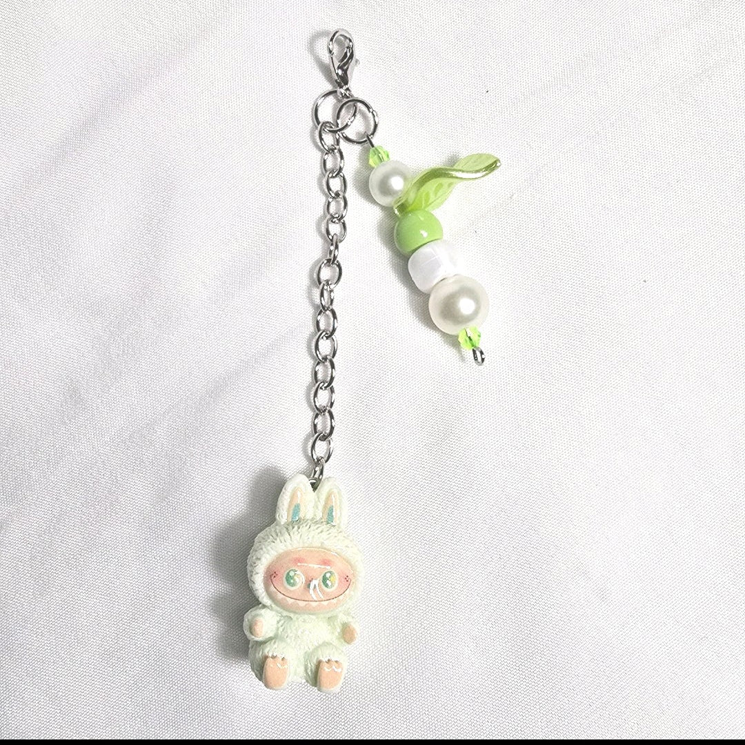 New Pastel Green Labubu Inspired  Multi Strand Mixed Beaded Bag Charm Key Holder Keychain