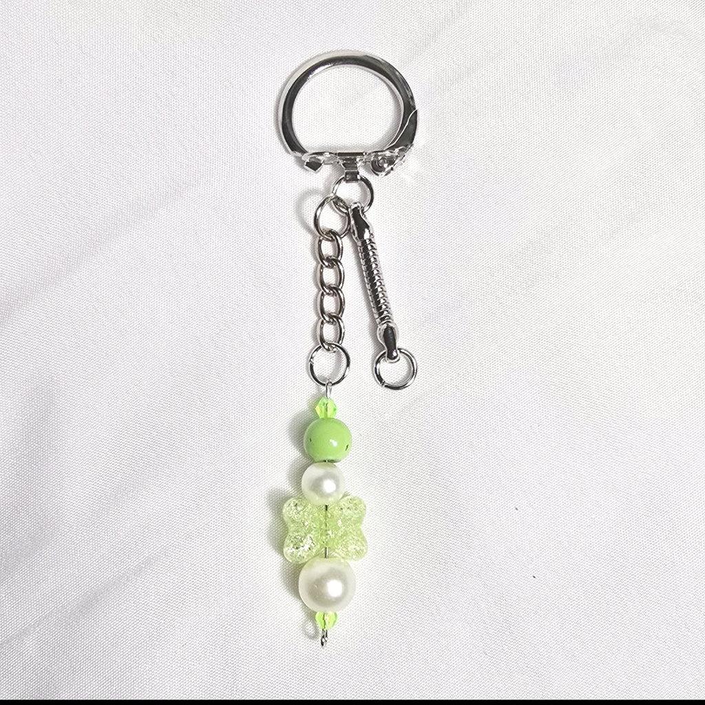 New Pastel Green Labubu Inspired  Multi Strand Mixed Beaded Bag Charm Key Holder Keychain