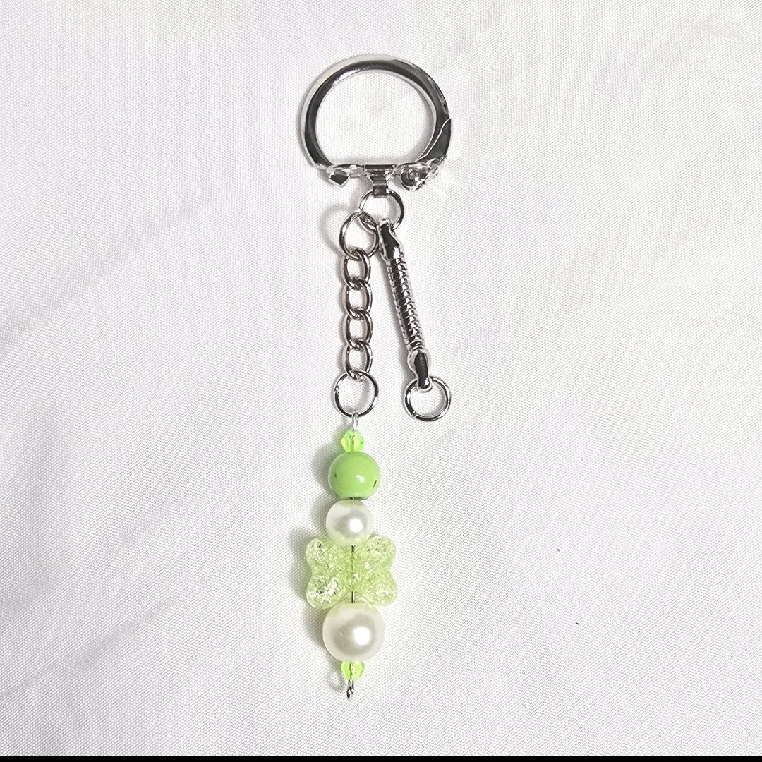 New Pastel Green Labubu Inspired  Multi Strand Mixed Beaded Bag Charm Key Holder Keychain