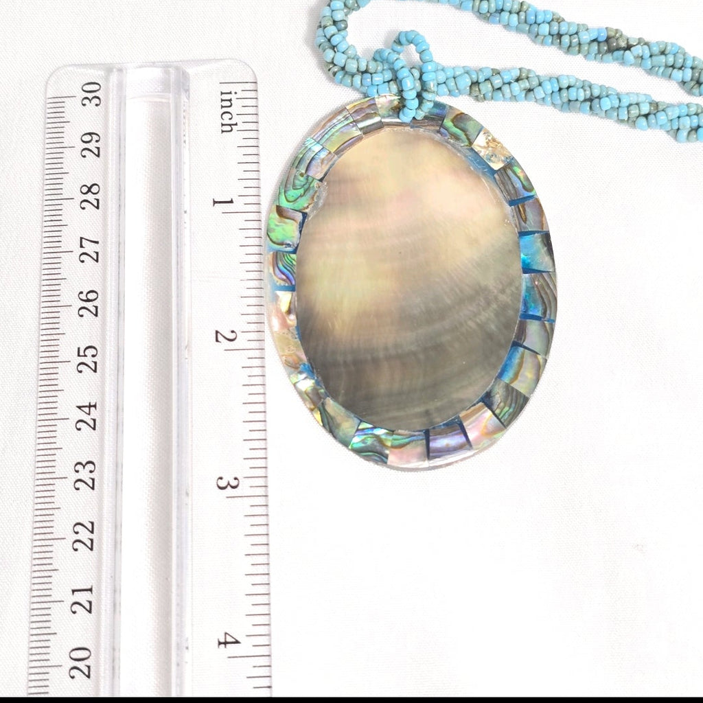 Vintage 18" Turquoise Beaded Necklace with Oval Abalone  Pendant
