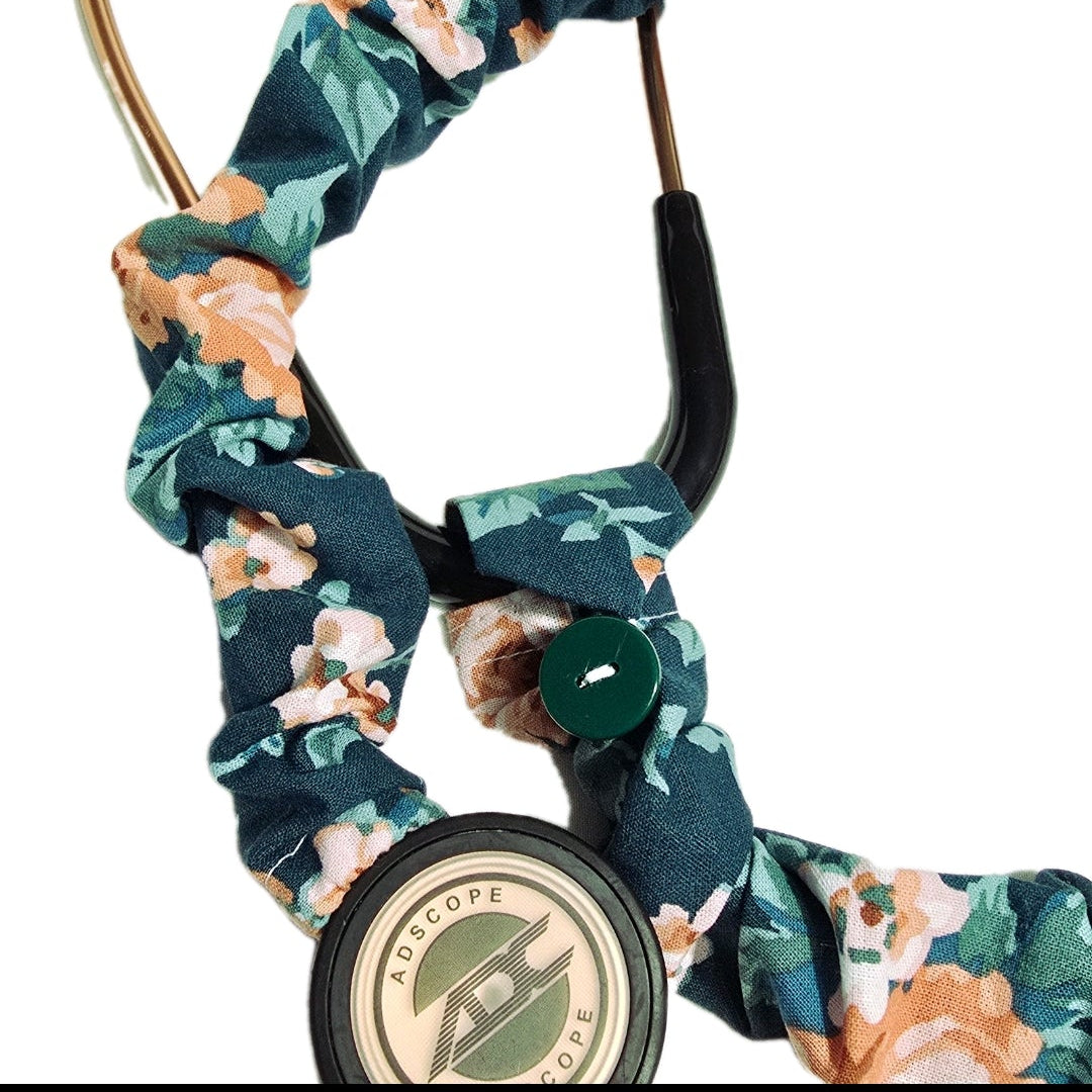 Handmade Green Floral  Washable Cotton Stethoscope Sleeve Cover