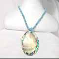Vintage 18" Turquoise Beaded Necklace with Oval Abalone  Pendant