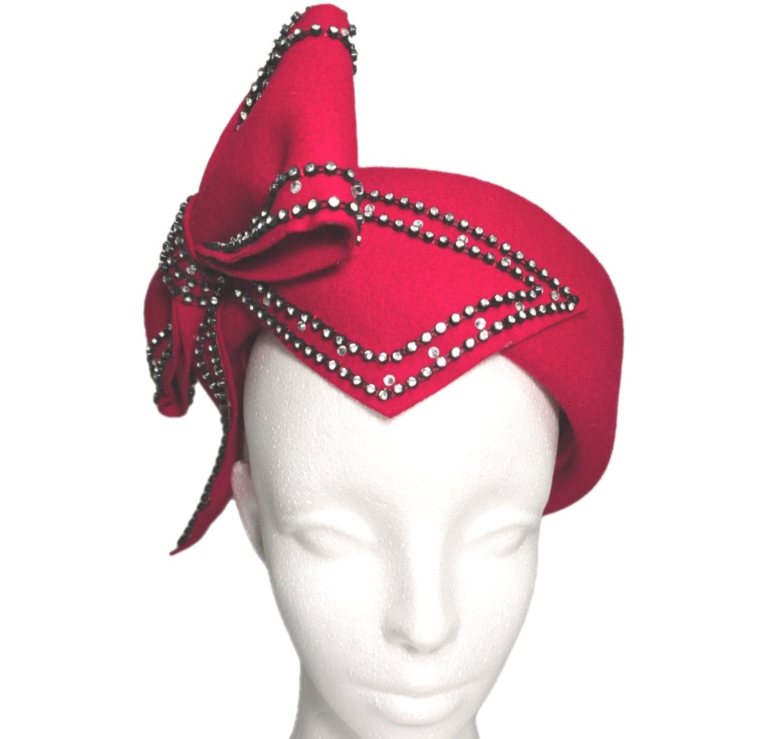 Hopeless Romantic 100% Wool  Red Church Wedding Derby Fascinator Hat with Bow