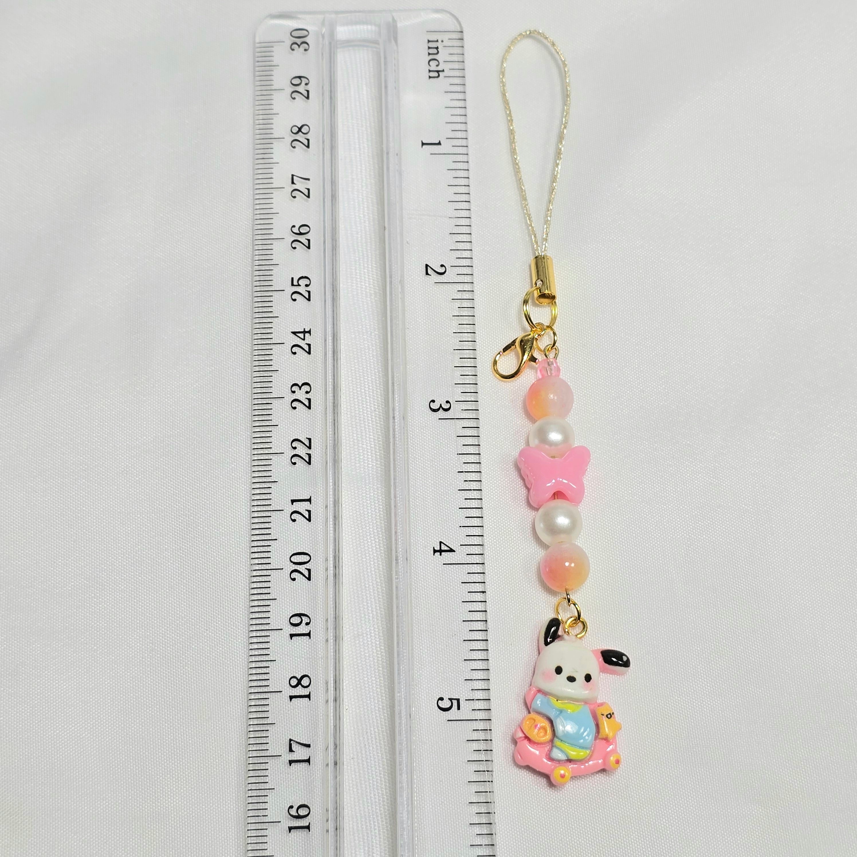 Cute Pink Pochacco Kawaii Beaded Key Chain or Phone Charm