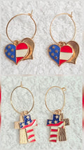 2 Pairs of Enamel American Flag  Patriotic Independence Day July 4th  Themed Earrings