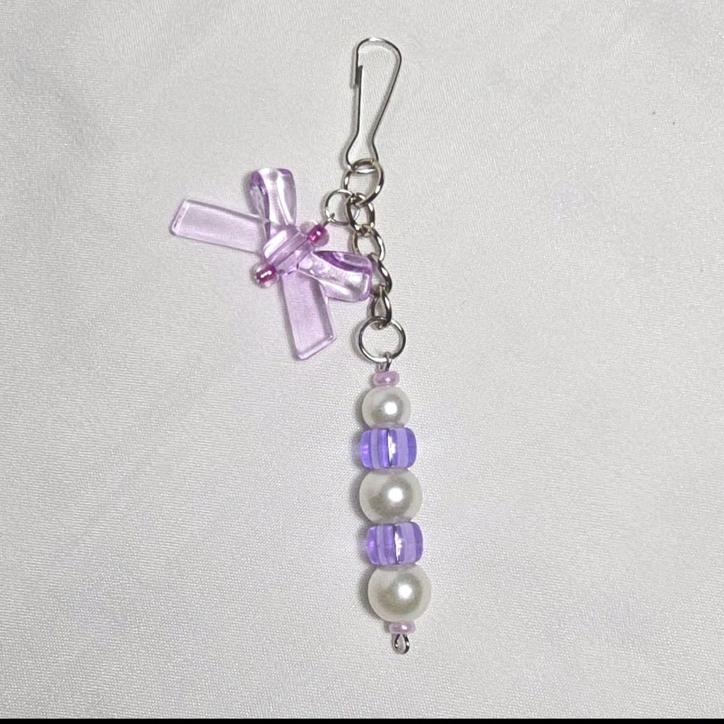 New Pastel Purple Labubu Inspired  Multi Strand Mixed Beaded Bag Charm Key Holder Keychain