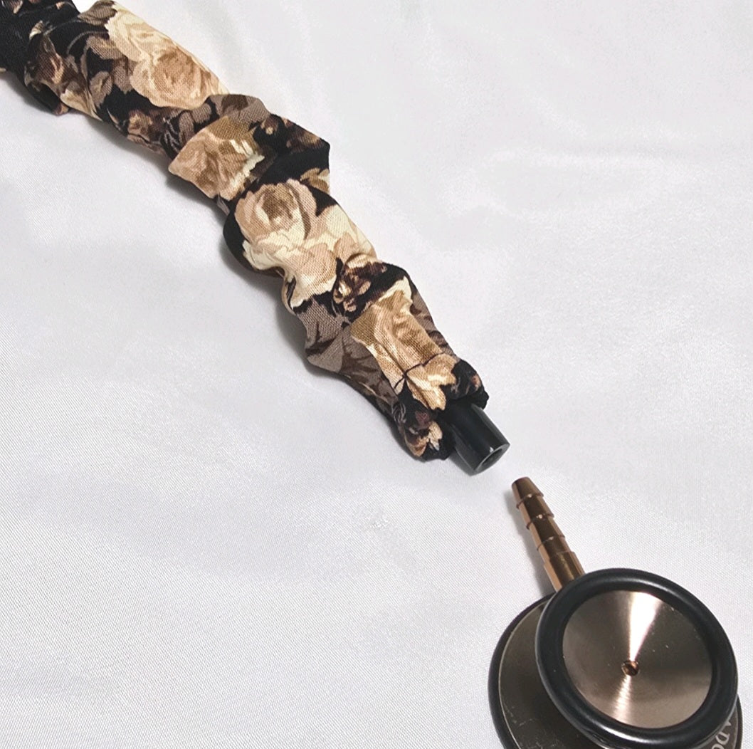 Handmade Black Floral Rose Print Stethoscope Sleeve: Cotton Cover