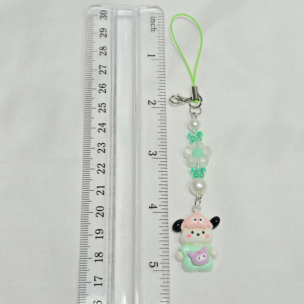 Cute Green Pochacco Kawaii Beaded Key Chain or Phone Charm
