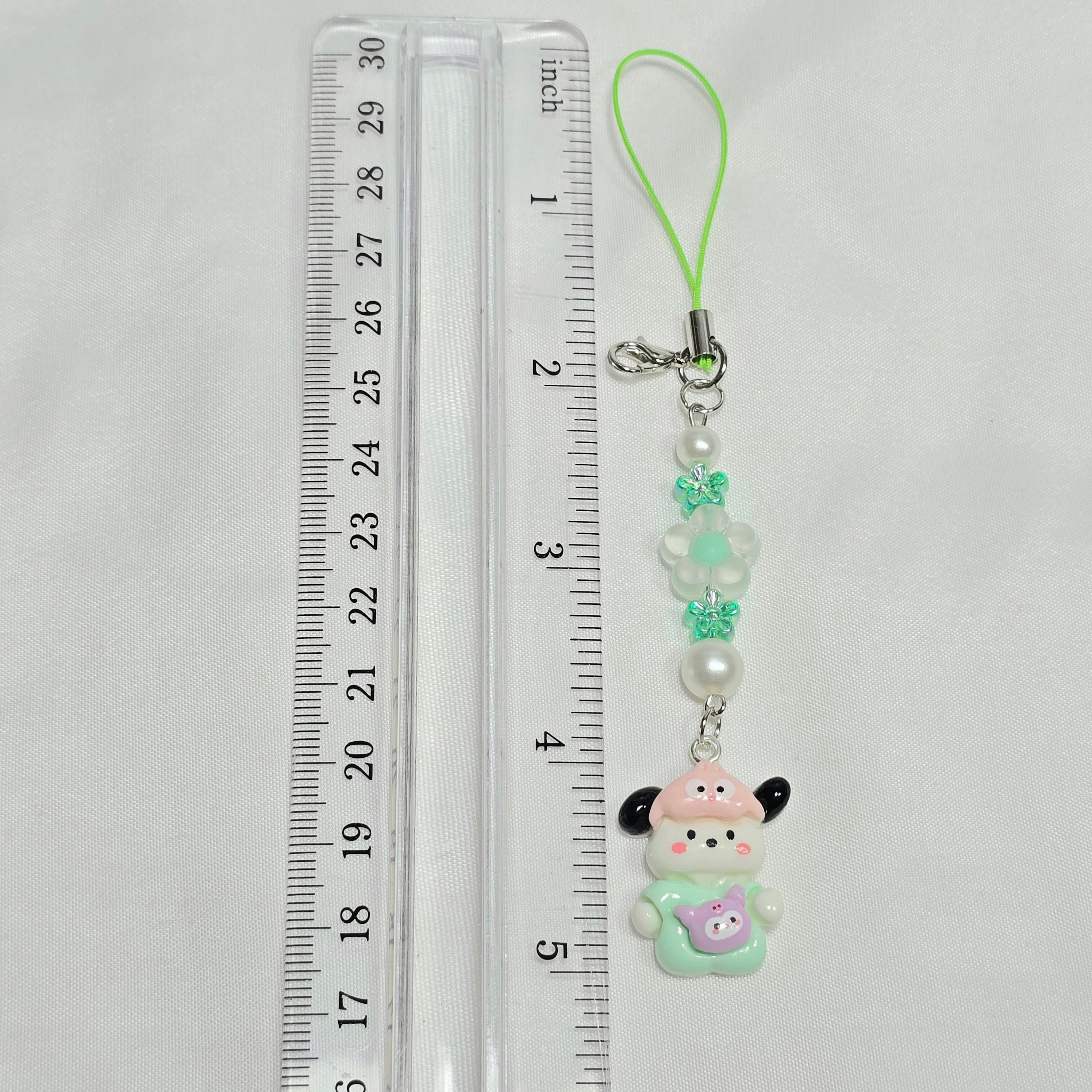 Cute Green Pochacco Kawaii Beaded Key Chain or Phone Charm