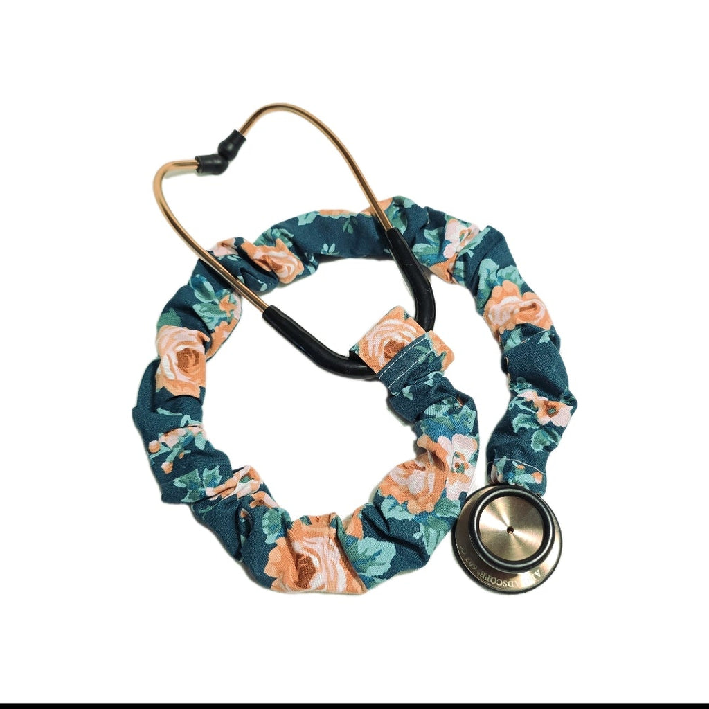 Handmade Green Floral  Washable Cotton Stethoscope Sleeve Cover