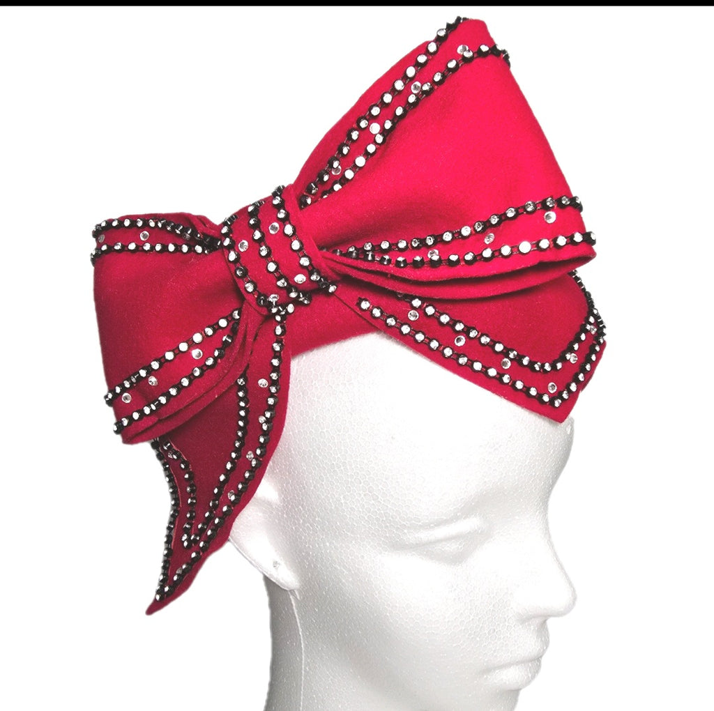 Hopeless Romantic 100% Wool  Red Church Wedding Derby Fascinator Hat with Bow