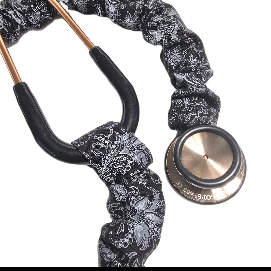 Handmade Black Paisley Stethoscope Sleeve: Washable Cotton Cover