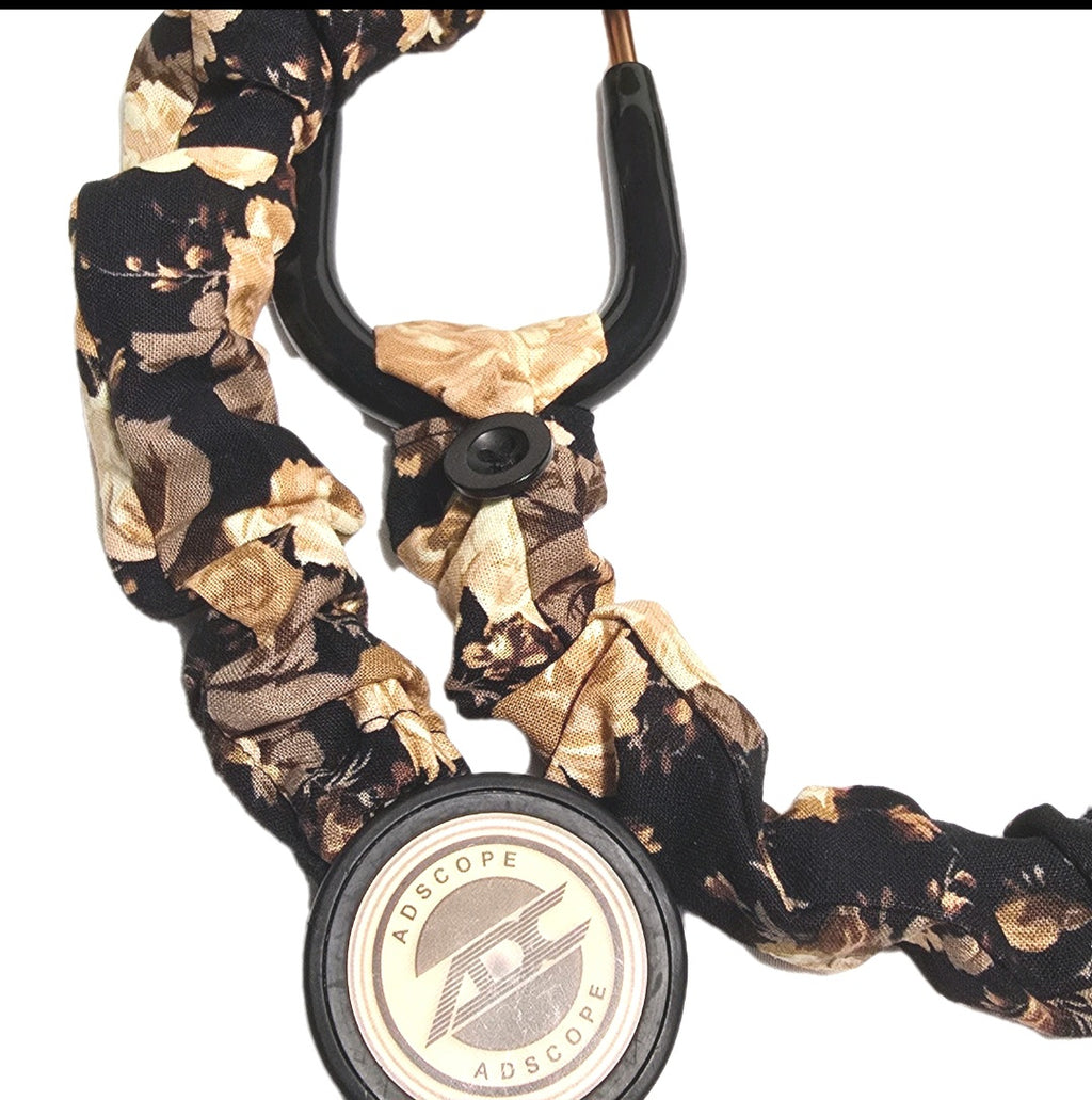 Handmade Black Floral Rose Print Stethoscope Sleeve: Cotton Cover