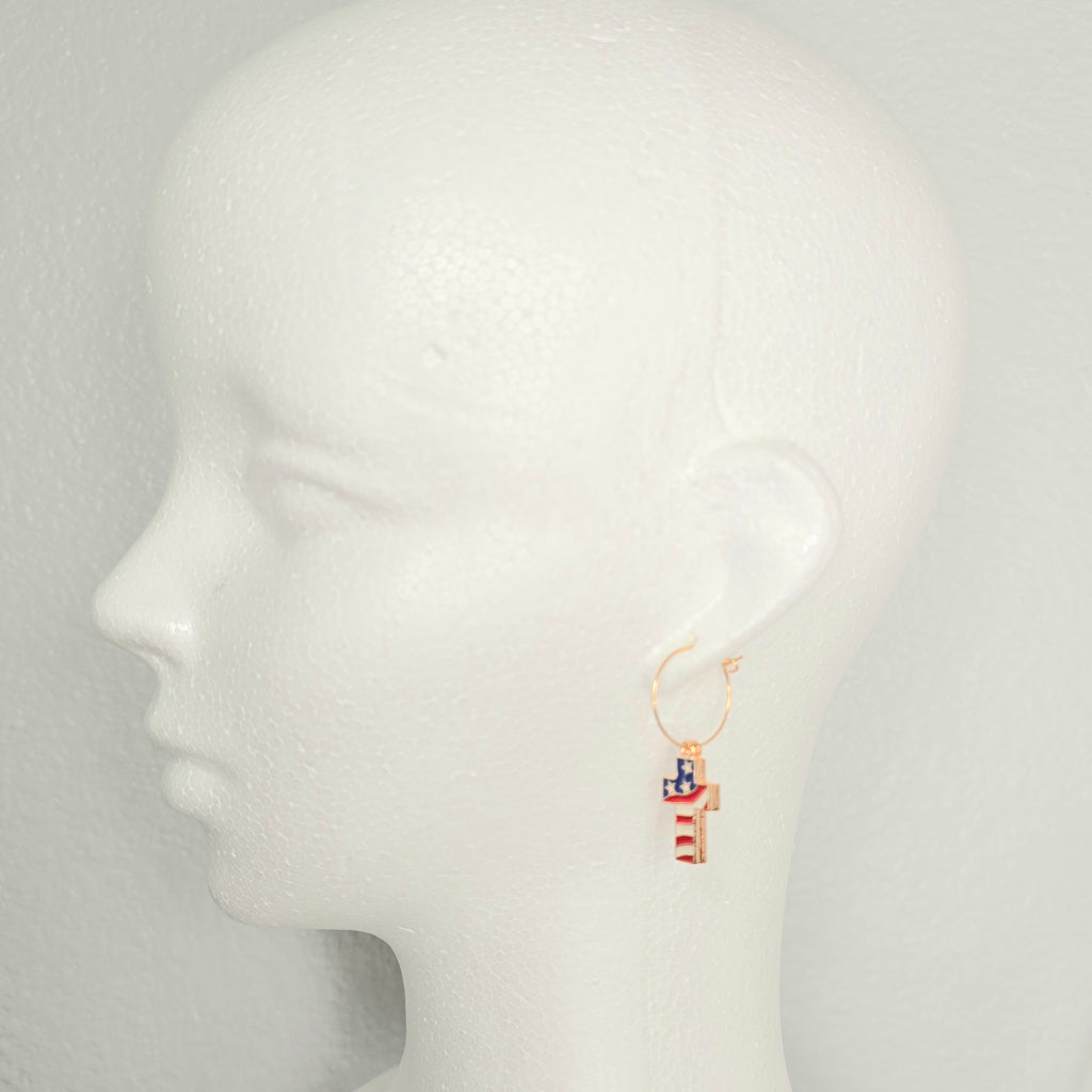 Cross Enamel American Flag  Patriotic Independence Day July 4th  Themed Earrings