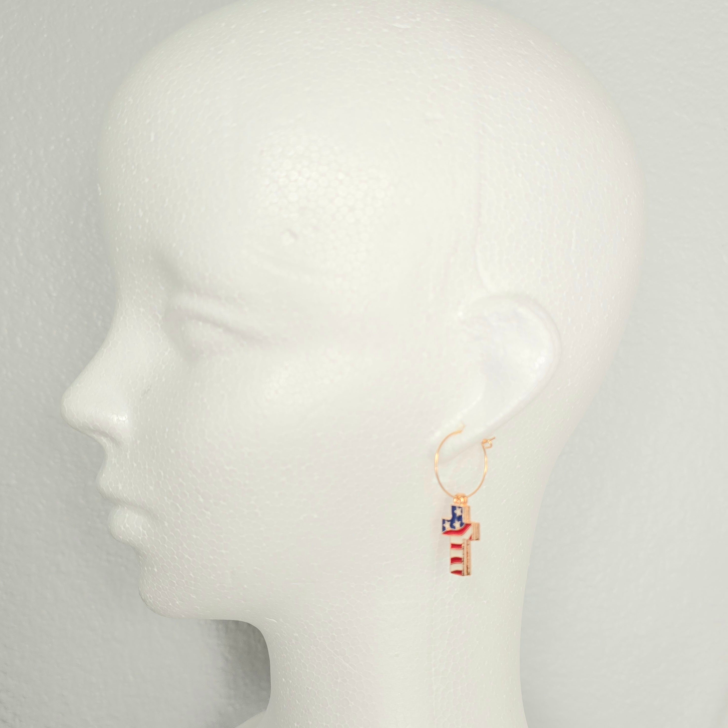 Cross Enamel American Flag  Patriotic Independence Day July 4th  Themed Earrings