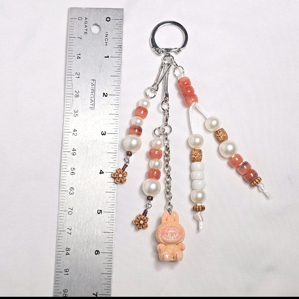 New Pastel Orange Labubu Inspired  Multi Strand Mixed Beaded Bag Charm Key Holder Keychain