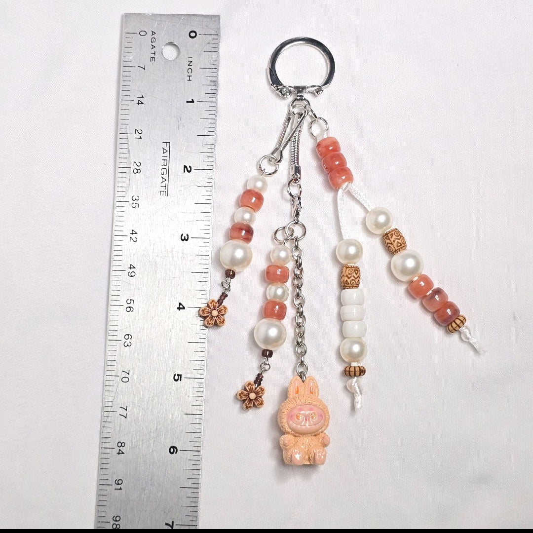 New Pastel Orange Labubu Inspired  Multi Strand Mixed Beaded Bag Charm Key Holder Keychain