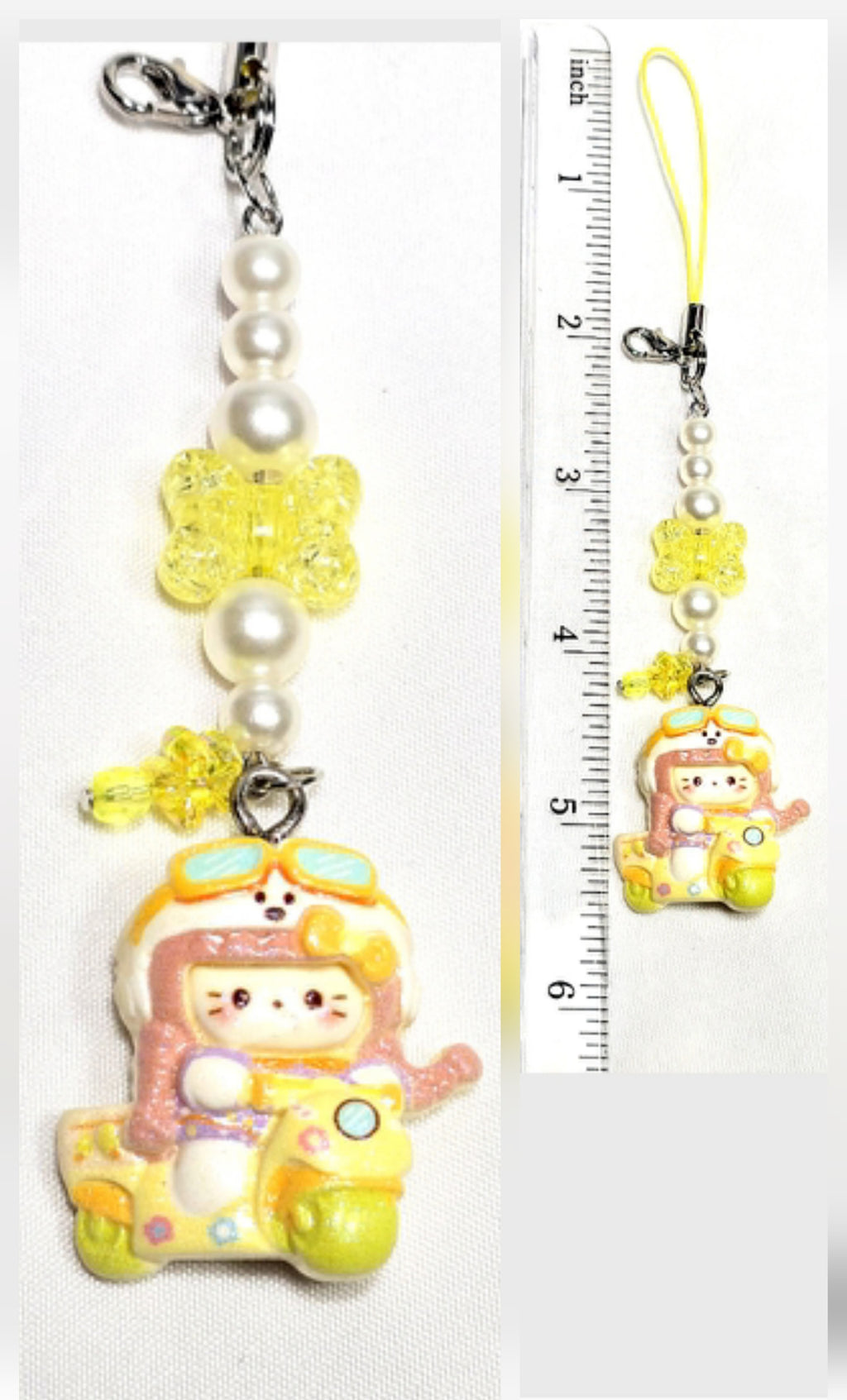 Whimsical Kawaii Beaded Kitty Girl Keychain or Phone Bag Charm