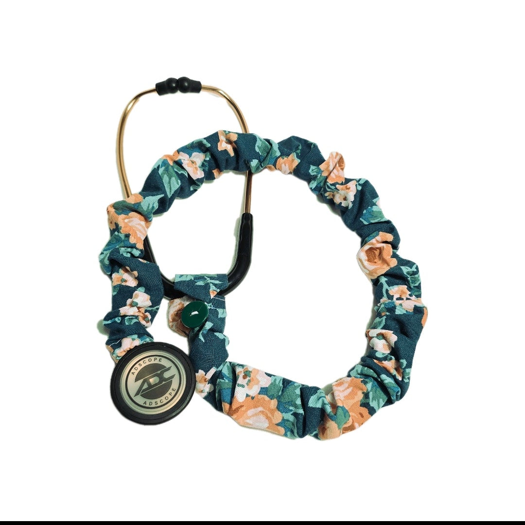 Handmade Green Floral  Washable Cotton Stethoscope Sleeve Cover