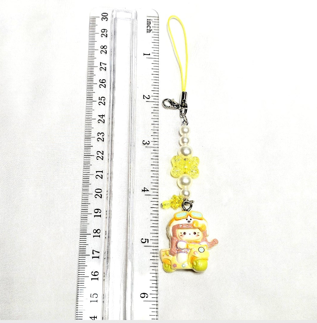 Whimsical Kawaii Beaded Kitty Girl Keychain or Phone Bag Charm