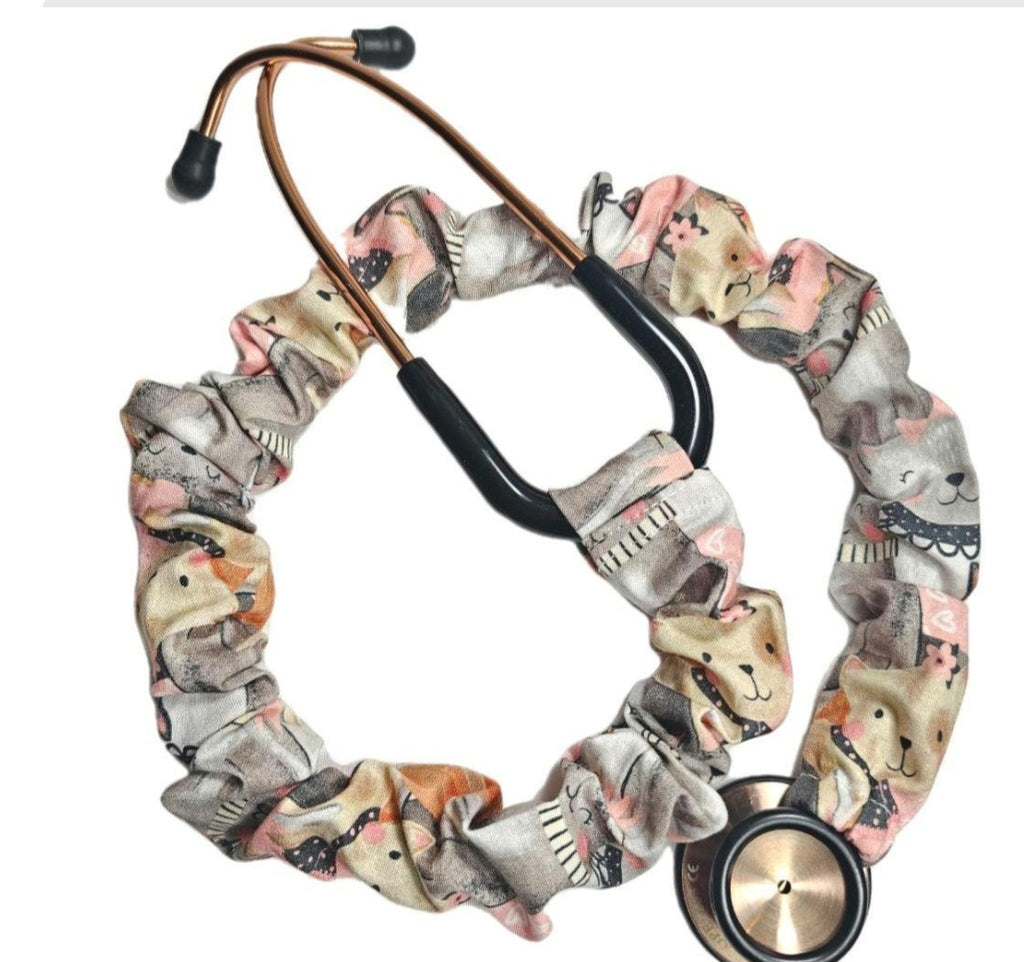 Handmade Unisex Dog Pack Cat Pack Print Brown Stethoscope Sleeve: Washable Cotton Cover