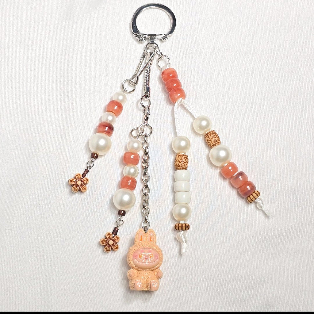 New Pastel Orange Labubu Inspired  Multi Strand Mixed Beaded Bag Charm Key Holder Keychain