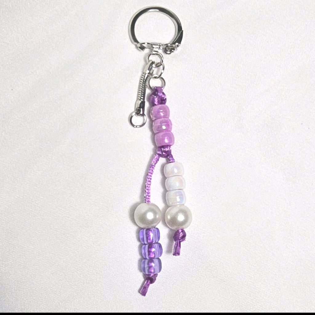 New Pastel Purple Labubu Inspired  Multi Strand Mixed Beaded Bag Charm Key Holder Keychain