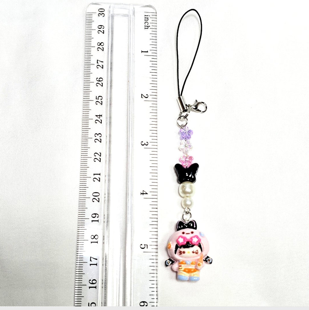 Whimsical Kawaii Beaded Pink Kitty Girl Keychain or Phone Bag Charm