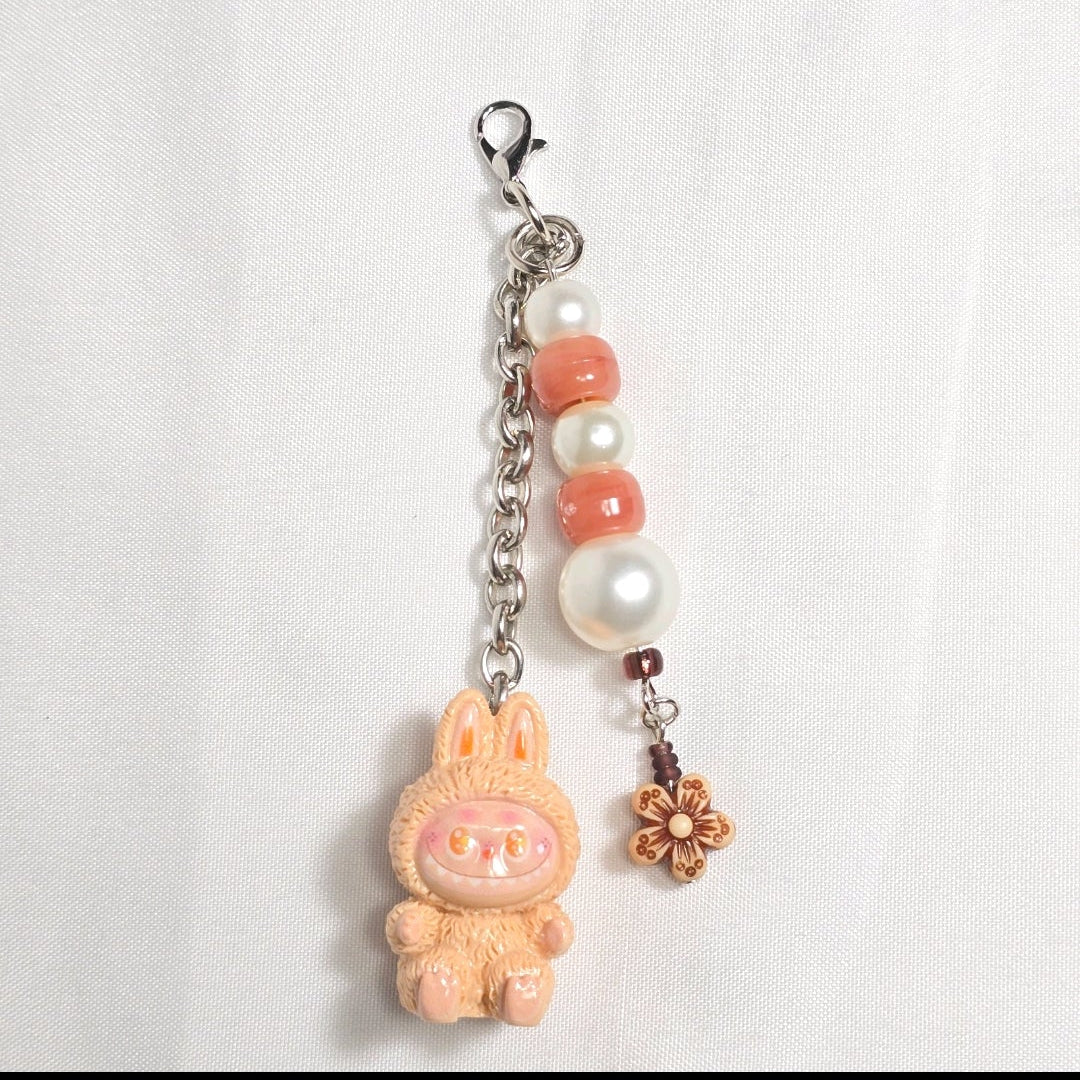 New Pastel Orange Labubu Inspired  Multi Strand Mixed Beaded Bag Charm Key Holder Keychain