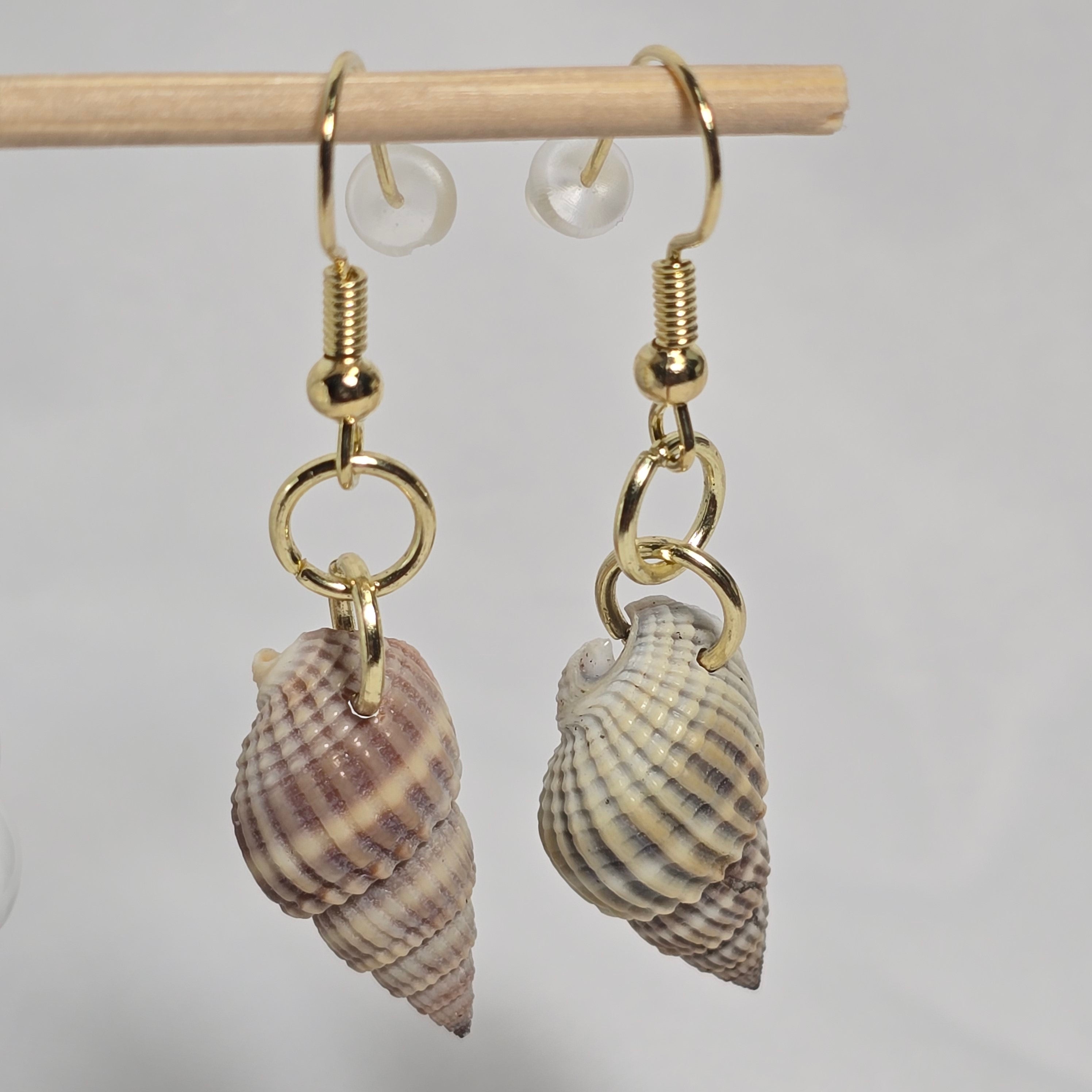 Natural shell earrings : coastal beach statement earrings with gold plated hooks